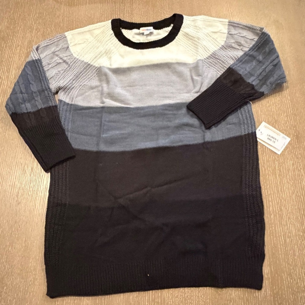 LuLaRoe Women's L Colorblock Patchwork Mixed Knit Sweater Tunic Black Gray NWT